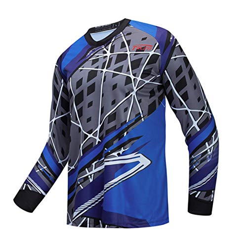 Hotlion Herren MTB Tops Mountainbike Langarm Atmungsaktiv Bequem Weich Feuchtigkeitsableitendes Radtrikot - Blau - 4X-Groß von Hotlion