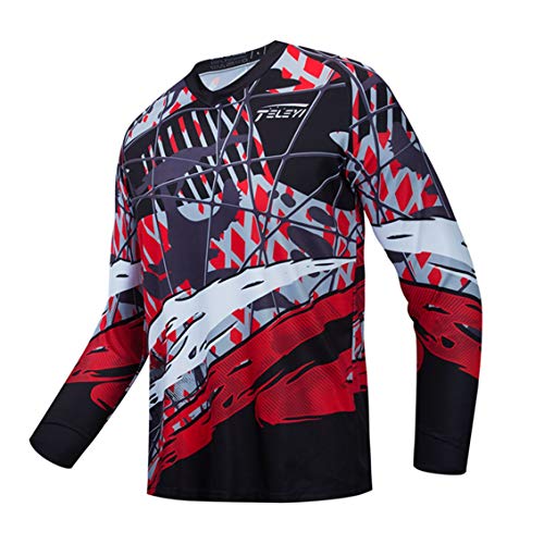 Hotlion Herren MTB Tops Mountainbike Langarm Atmungsaktiv Bequem Weich Feuchtigkeitsableitendes Radtrikot - Rot - 3X-Groß von Hotlion