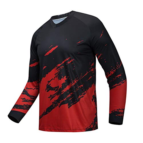 Hotlion Herren MTB Tops Mountainbike Langarm Atmungsaktiv Bequem Weich Feuchtigkeitsableitendes Radtrikot - Rot - 3X-Groß von Hotlion