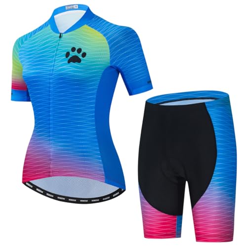 Hotlion Radtrikot Damen Set Kurzarm Fahrradbekleidung Frauen Sommer Fahrradkleidung Fahrradtrikot Rennrad Outfit CF2 von Hotlion