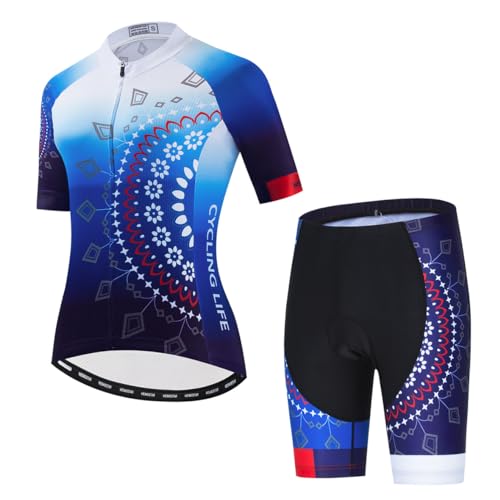 Hotlion Radtrikot Damen Set Kurzarm Fahrradbekleidung Frauen Sommer Fahrradkleidung Fahrradtrikot Rennrad Outfit CF2 von Hotlion