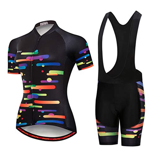 Radtrikot Set Damen Sommer Fahrradbekleidung Mountainbike Kleidung, Lätzchen, gestreift, Schwarz, M von Hotlion