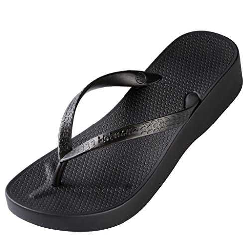 Hotmarzz Damen Zehentrenner Keilabsatz Sandalen Platform Flip Flops Maedchen Sommer Strand Hausschuhe Rutschen Schuhe Size 35 EU, Schwarz von Hotmarzz