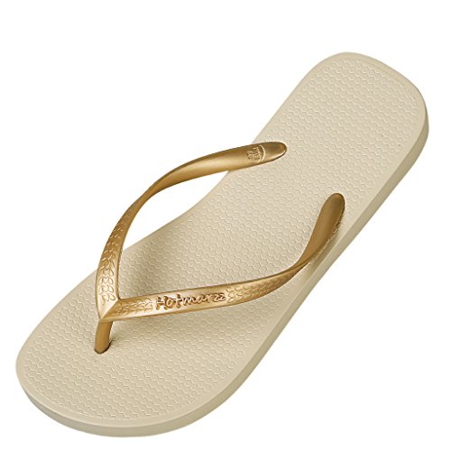 Hotmarzz Damen Zehentrenner Sandalen Mädchen Badeschuhe Bequem Flip Flops Schuhe Size 41 EU / 42 CN, Beige von Hotmarzz