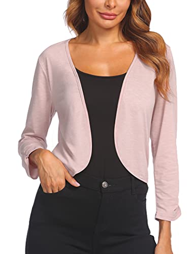 Hotouch Bolero Damen Causal Cardigan 3/4 Ärmel Offene Front Strand Festlich Bolero Strickjacke Rosa Größe M von Hotouch
