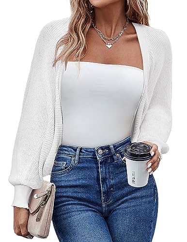 Hotouch Bolero Damen Festlich Kurz Strickjacke Elegant Cardigan Langarm Shrugs Open Front Leichte Jäckchen Boleros Strick Bolerojacke Schulterjacke für Kleider Casual Einfabig Weiß L von Hotouch