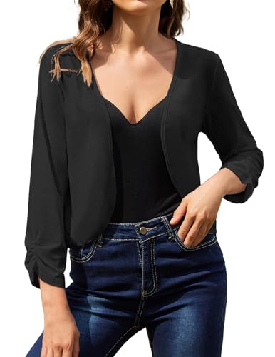 Hotouch Bolero Damen Festlich Strickjacke Sommer Cardigan Open Front Jacke Elegant Bolerojacke 3/4 Ärmel Schwarz Größe L von Hotouch