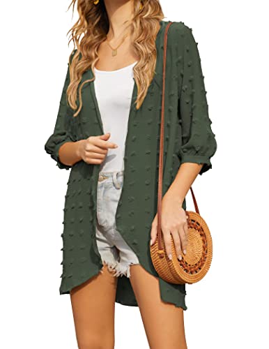 HOTOUCH Damen Pareos Lang Cardigan Sommer Elegant Cover up Cardigan Open Front Strickjacke Leichte Badebekleidung Beachwear Armeegrün XL von HOTOUCH