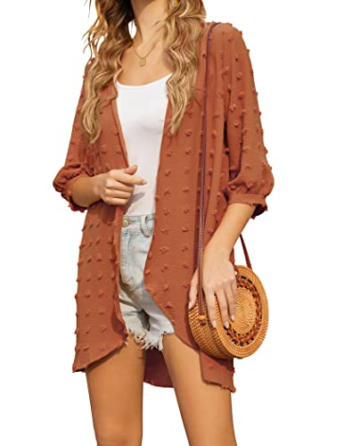 HOTOUCH Damen Pareos Lang Cardigan Sommer Elegant Cover up Cardigan Open Front Cardigan Leichte Badebekleidung Beachwear Orange XL von HOTOUCH