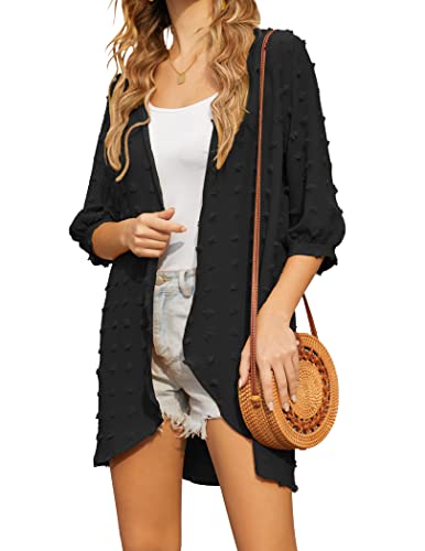 HOTOUCH Damen Pareos Lang Cardigan Sommer Elegant Cover up Cardigan Open Front Strickjacke Leichte Badebekleidung Beachwear Schwarz XL von HOTOUCH