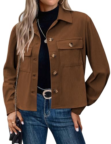 Hotouch Cropped Jacke Damen Langarm Lockere Cordjacke Herbst Jacken für Damen Kurz Übergangs Jacke Sweatjacke Braun S von Hotouch