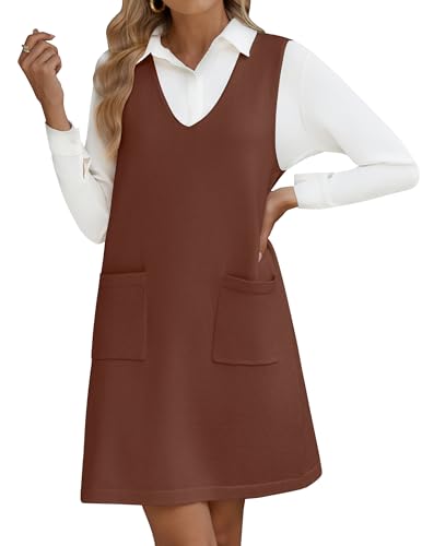 Hotouch Damen Ärmellos Kleid Winter V Ausschnitt Vest Pulloverkleider Herbstkleider Taschen Mini Dress von Hotouch