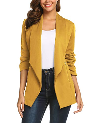 Hotouch Damen Blazer Elegant Langarm Blazer Business Anzug Jacke mit Taschen Lässige Open Front Outwear Einfarbig Revers Blazer Slim Fit Orange S von Hotouch