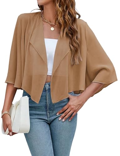 Hotouch Damen Bolero Chiffon Bolerojacke Elegant Sommer Cardigan Durchsichtig Festliche Strickjacke Shrug Braun M von Hotouch