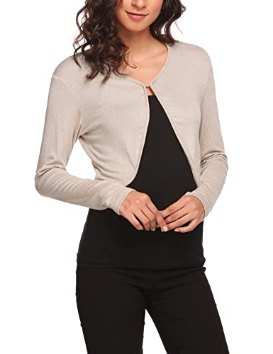 Hotouch Damen Bolero Elegant Festlich Langarm Kurze Strickjacke mit Knöpfe Weiches Jäckchen zum Kleid Top für Herbst Frühling Gelb L von Hotouch