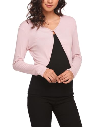 Hotouch Bolero Damen Festlich Kurze Strickjacke Schulterjacke Langarm Bolerojacke Festlich Blazer Jäckchen für Abendkleider Elegant Open Front Shrug Rosa XXL von Hotouch