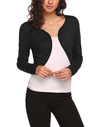 Hotouch Damen Bolero Kurz Strickjacke Langarm Bolerojacke Cardigan Schulterjacke Schulterjacke Casual Top Leichte Sommerjacke zum Kleid für Hochzeit Schwarz L von Hotouch