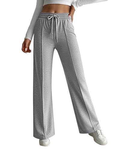 Hotouch Damen Hose Baggy Jogginghose High Waist Sweatpants Weites Bein Freizeithose Stoffhose mit Taschen Casual Wide Leg Hose Sweathose mit Elastischem Bund Hellgrau M von Hotouch