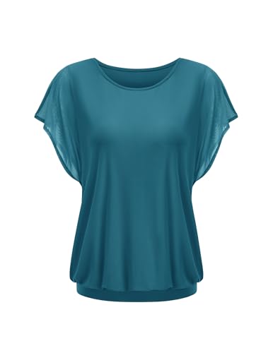 Hotouch Damen Bluse Sommer Kurzarm Elegant Tunika Shirt Leichte und Luftige Oberteile Türkis XXL von Hotouch