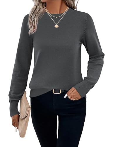 Hotouch Damen Langarm Pullover Einfarbig Warm Strickpulli Rundhals Herbst Knit Oberteile Basic Winterpulli Casual Warmer Sweater Grau XXL von Hotouch