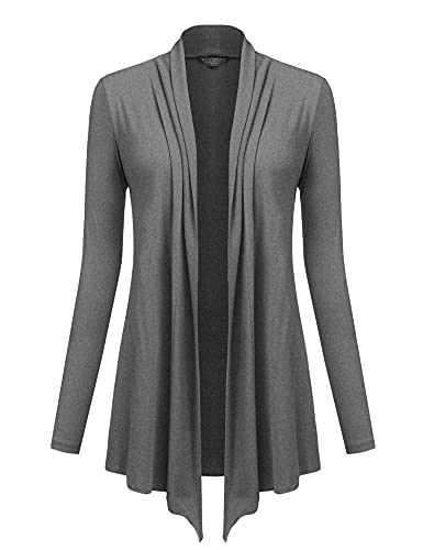 Hotouch Damen Oberteile Vorne Offene Leichte Jacke Frühling Elegant mit Gurt Strickjacken Elegant Cardigan Langarmshirt Casual dünne Longtops für Kohlengrau XL von Hotouch