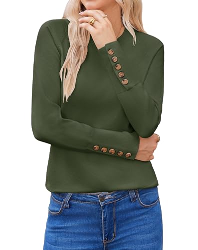Hotouch Damen Pullover Elegant Strickpullover Langarm Rundhals Pulli Warm Winterpullover Casual Sweatshirt Lässige Obertiele Armeegrün L von Hotouch
