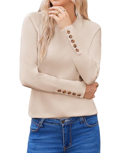 Hotouch Damen Pullover Elegant Strickpullover Langarm Rundhals Pulli Warm Winterpullover Casual Sweatshirt Lässige Obertiele Beige L von Hotouch