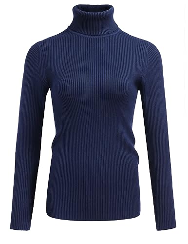 Hotouch Damen Pullover Elegante Sweatshirt Longshirt mit Rollkragen Strickpullover Lässiges Sweater Langarm Sweatshirt Oberteile Basic Tops Strickpulli für der Geschäfts/Freizeitzeit Dunkelblau L von Hotouch