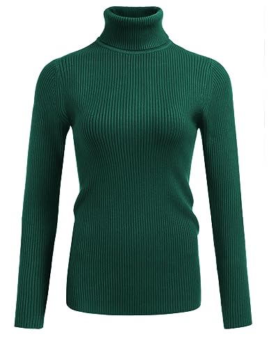 Hotouch Damen Pullover Rollkragenpullover Tops Elegante Sweatshirt Feinstrick Sweater Strickpullover Longpullover Oberteile Slim fit Basic Pulli Geschäfts/Freizeitzeit Dunkelgrün XXL von Hotouch