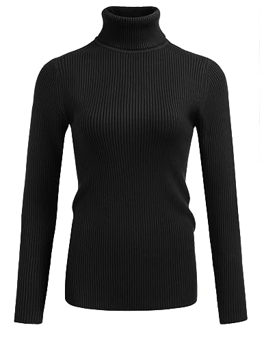 Hotouch Damen Pullover Sweatshirt Longshirt mit Rollkragen Strickpullover Lässiges Pulli Sweater Langarm Sweatshirt Elegante Oberteile Slim fit Basic Strickpulli Winter/Herbst Schwarz XL von Hotouch