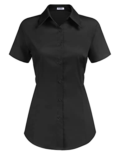 Hotouch Damen Bluse Sommer Elegant Button Down Blusen Tops V-Ausschnitt Hemdbluse Kurzarm Casual Hemd Basic T-Shirt 3/4 Ärmel Oberteile Tunika Shirt Schwarz XXL von Hotouch