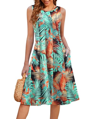 Hotouch Damen Sommerkleider Falten Elegant Midikleid Boho Sommer Strandkleider Rundhals Leicht Jerseykleid Muster 116 M von Hotouch