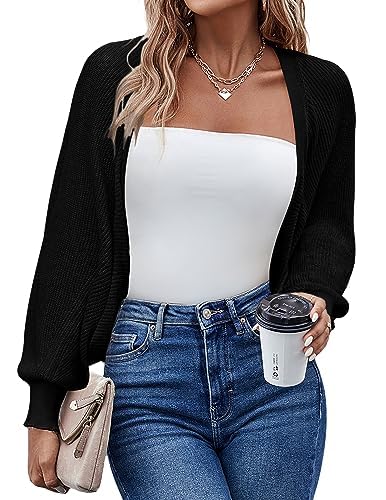 Hotouch Damen Strickjacke Cardigan Kurz Bolero Damen Festlich Kurz Elegant Open Front Shrugs Langarm Leichte Jäckchen Boleros Strick Bolerojacke Schulterjacke Cocktail Party Schwarz S von Hotouch