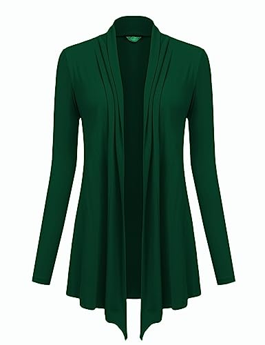 Hotouch Damen Strickjacke Elegant Cardigan mit Gurt Jacke ohne Kapuze Casual Longtops Strand Cover Up Offene dünne Jacke Solid Langarm Oberteile Dunkelgrün XL von Hotouch