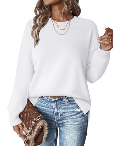 Hotouch Damen Strickpullover Rundhalsausschnitt Einfarbig Pullover Winter Casual Langarm Sweatshirt Warm Lose Seitenschlitz Oberteile von Hotouch