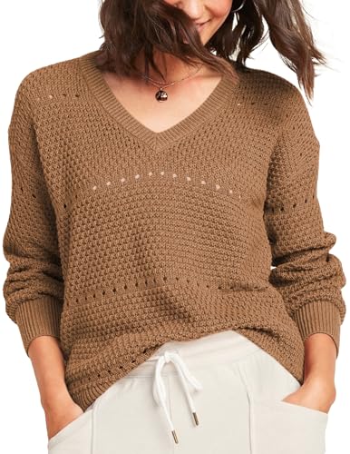 Hotouch Damen Strickpullover V-Ausschnitt Pullover Elegant Langarm Pulli Einfarbig Strickpulli Herbst Winter Lässig Sweater Strick Langarmshirt Braun XXL von Hotouch