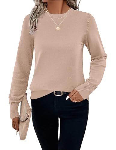 Hotouch Damen Sweater Langarm Einfarbig Pullover Herbst Winter Basic Strickpulli Warm Bequeme Knit Oberteile Casual Regular Fit Sweatshirt Khaki XXL von Hotouch