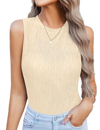 Hotouch Damen Tank Top Ärmellose Sommer Tops Rundhals Weste Basic Oberteile Casual Blusen Creme Farben S von Hotouch