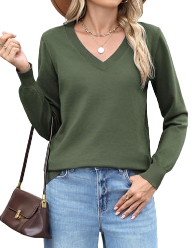 Hotouch Damen V-Ausschnitt Pullover Langarm Herbst Strickpullover Basic Sweater Leicht Elegant Strickpulli Winterpullover Grün XXL Hotouch Damen V-Ausschnitt Pullover Langarm Herbst Strickpullover Basic Sweater Leicht Elegant Strickpulli Winterpullover Grün XXL von Hotouch