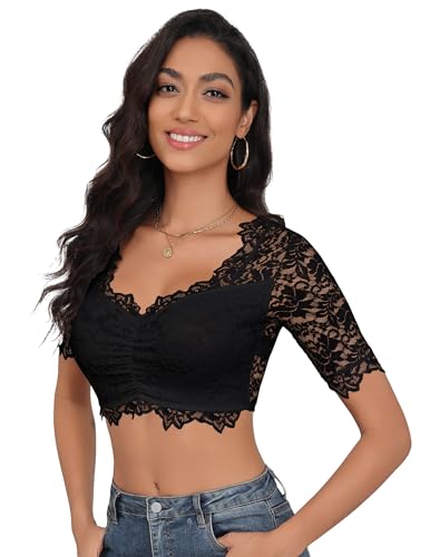 Hotouch Dirndl Bluse Damen Schwarz Dirndlbluse Spitze Kurzarm Dirndlblusen Spitzenbluse Dirndl Elegante Herzausschnitt Trachtenbluse Für Bayrische Tracht Oktoberfest S von Hotouch
