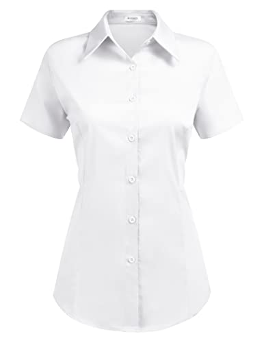 Hotouch Bluse Damen Sommer Elegant V-Ausschnitt Hemdbluse Button Down Blusen Tops Casual Kurzarm Hemd Basic T-Shirt 3/4 Ärmel Oberteile Tunika Shirt Weiß XL von Hotouch