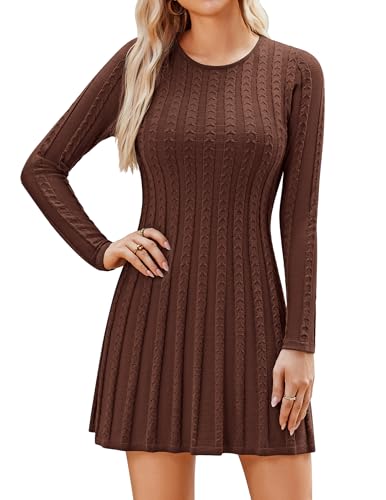 Hotouch Herbstkleid Damen Rundhals Strickkleid Langarm Casual Pulloverkleid Winter Knielang Herbst Einfarbig Midikleid Kleid Gestrickt Braun M von Hotouch