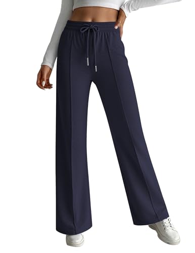 Hotouch Freizeithose Damen Jogginghose Baggy Sweathose mit Elastischem Bund High Waist Sweatpants Lockere Wide Leg Hose mit Taschen Bequeme Stoffhose Yogahose Navy Blau XXL von Hotouch