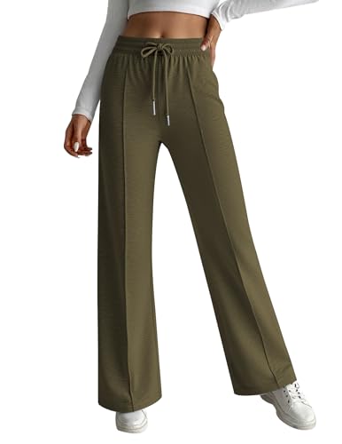 Hotouch Baggy Jogginghose Damen Freizeithose Wide Leg Hose High Waist Sweatpants mit Elastischem Bund Lockere Sweathose Bequeme Yogahose Armeegrün XL von Hotouch
