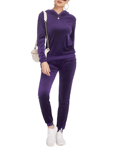 Hotouch Jogginganzug Damen Velours Hausanzug Weich Warm Samt Trainingsanzug Zweiteiler Freizeitanzug mit Taschen für Winter Lila S von Hotouch