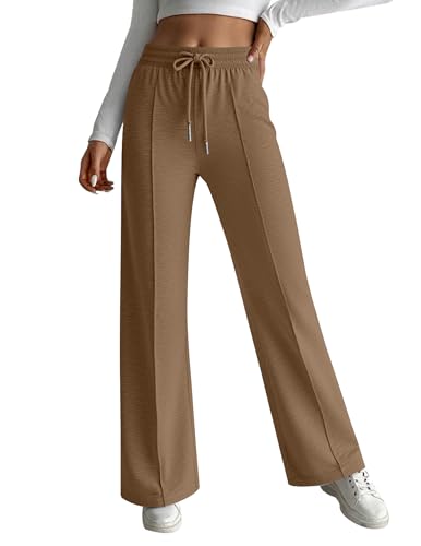 Hotouch Jogginghose Damen Baggy Hose Lockere Sweatpants Wide Leg Hose High Waist Freizeithose mit Taschen Casual Sweathose Bequeme Stoffhose Braun S von Hotouch