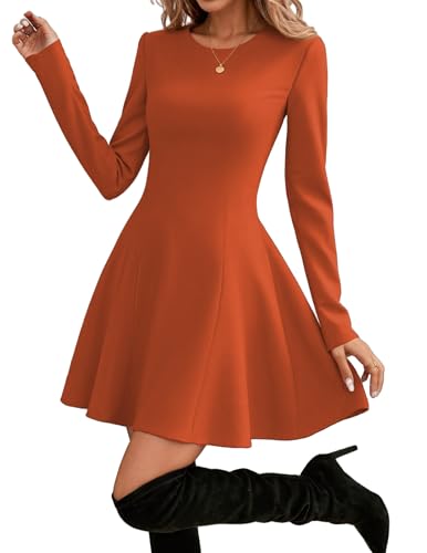 Hotouch Elegante Kleider Damen Kurz Herbstkleid Langarm A Linie Kleid Leicht Winterkleid Rundhalsausschnitt Freizeitkleid von Hotouch