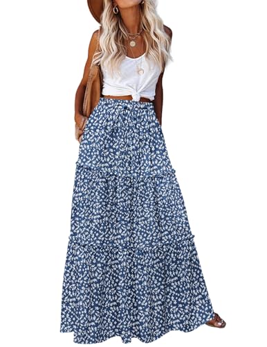 Hotouch Langer Rock Damen Elegant Maxirock mit Taschen Elastische Hohe Taille Sommerrock Lässig Flowy Strandrock A-Line Maxi Skirt Blumen-C M von Hotouch