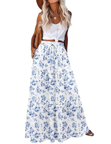 Hotouch Maxirock Damen Lang Hohe Taille Rock Sommerrock Casual Skirt Elegant Plisseerock Langer Röcke mit Taschen Blumen-B XXL von Hotouch