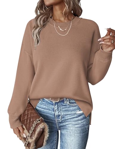 Hotouch Pullover Damen Rundhals Strickpullover Herbst Winter Casual Sweatshirt Langarm Warm Pulli Einfarbig Lose Oberteile von Hotouch